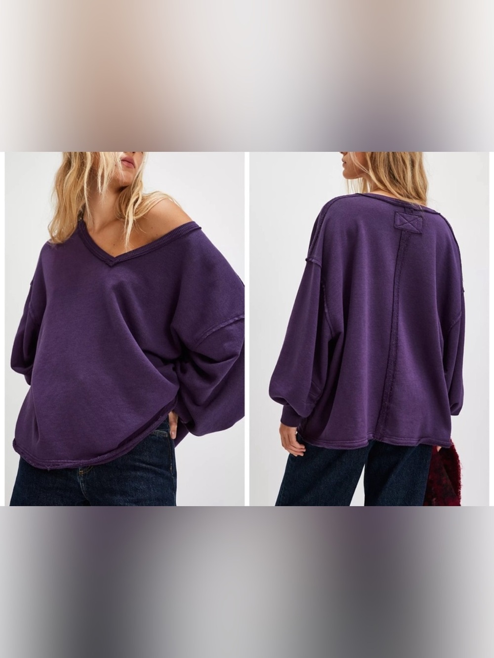 Free People We The Free Venice V-Neck Sweatshirt - Sour Grape Purple - XS